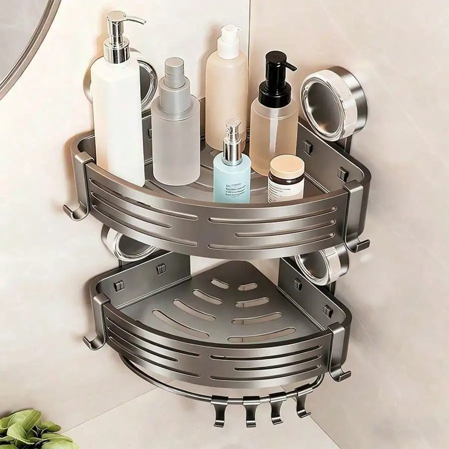 Suction Cup Shower Corner Shelf Organizer and Hooks