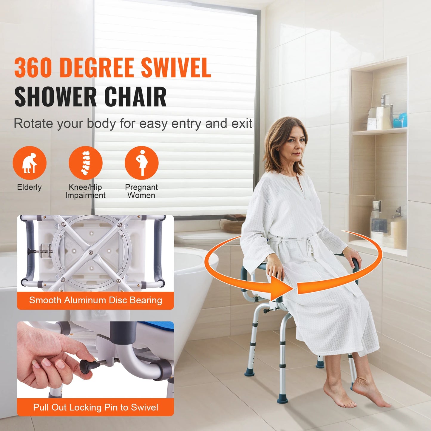 SucceBuy Swivel Shower Chair 360 Degree Adjustable With Armrests