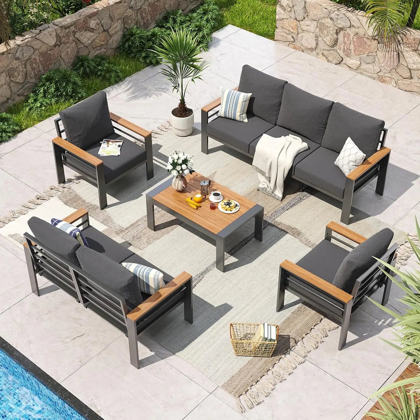 Aluminum Patio Furniture Set With Cushioned Seating And Waterproof Cover