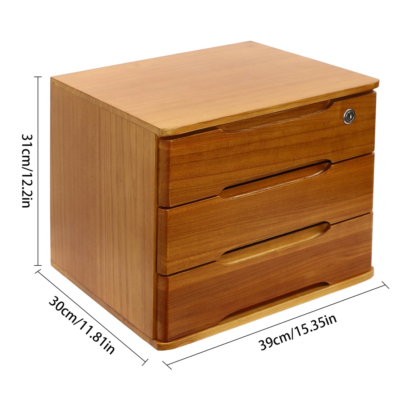 Wooden 1 2 3 Tier Desktop Storage Box Lockable Drawers