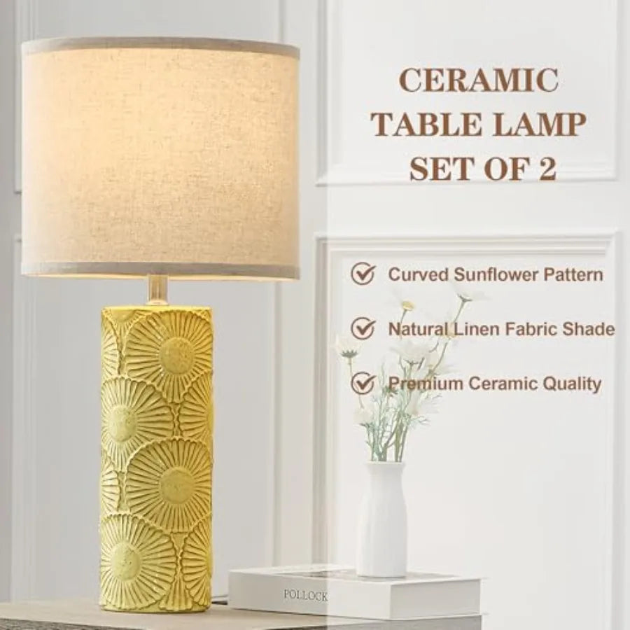 Solar Ceramic Table Lamps Set Featuring Botanical Design For Home