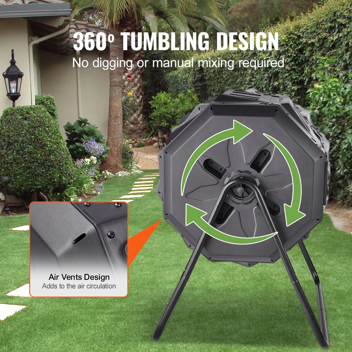 Tumbling Compost Bin Dual Chamber For Garden And Kitchen