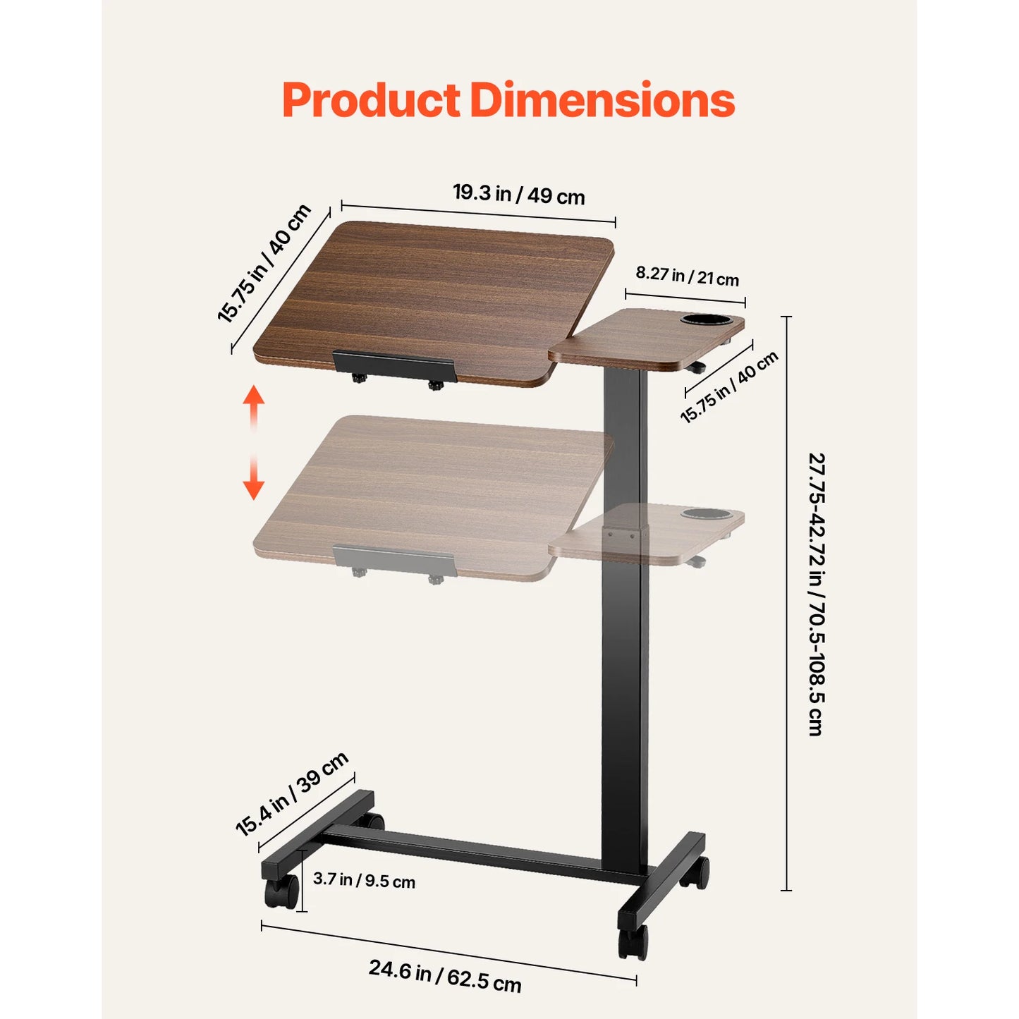 VEVOR Overbed Table With Swivel Casters Height And Angle Adjustable