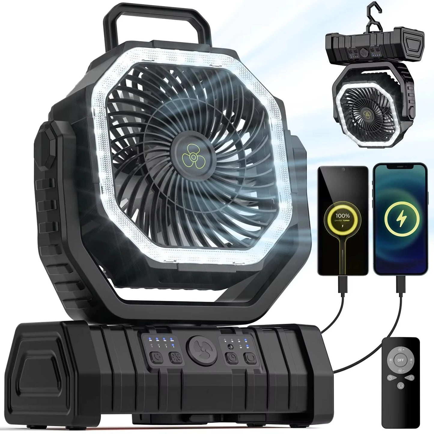 Portable Camping Fan With 20000mAh Battery And LED Light