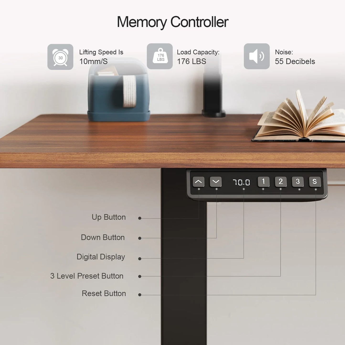 ONBRILL Standing Desk With Adjustable Monitor Shelves And Memory Controller