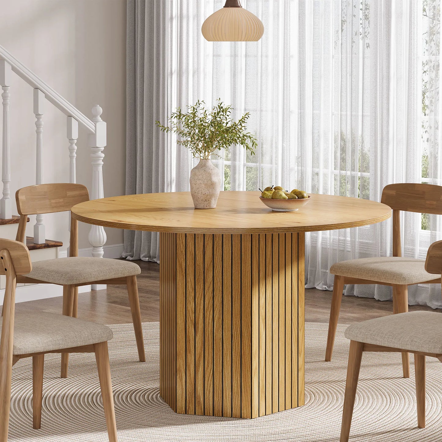 Tribesigns Round Dining Table For 4-6 People Industrial Farmhouse Kitchen