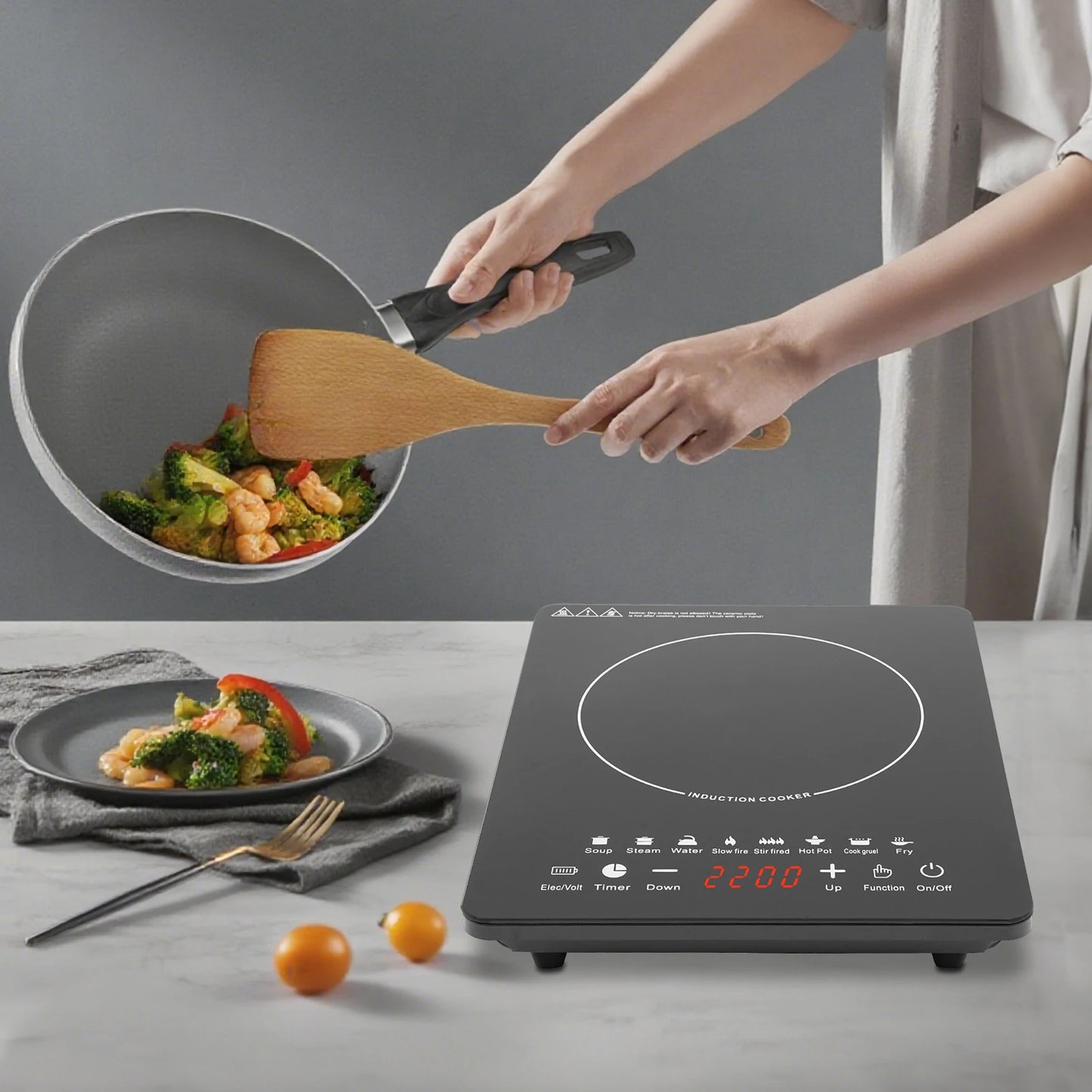 750W Induction Cooker With Glass PP Body And 8 Presets