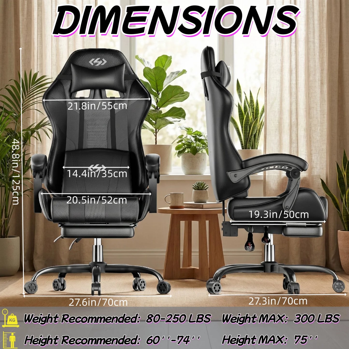 FRODROVIA Ergonomic Gaming Chair With Lumbar Massage And Footrest