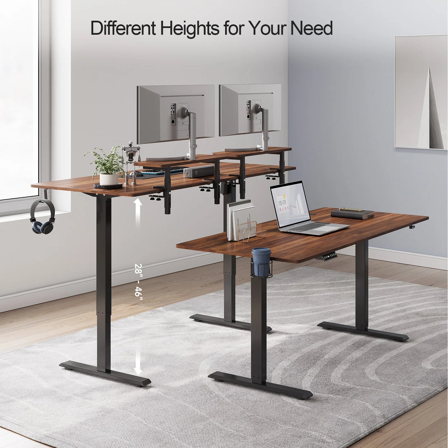 ONBRILL Standing Desk With Adjustable Monitor Shelves And Memory Controller