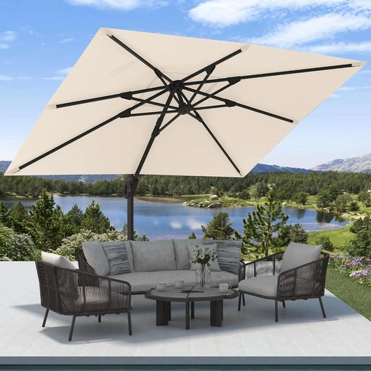 GUANGBAI Cantilever Patio Umbrella Offset 7 Tilts 360 Degree Rotation