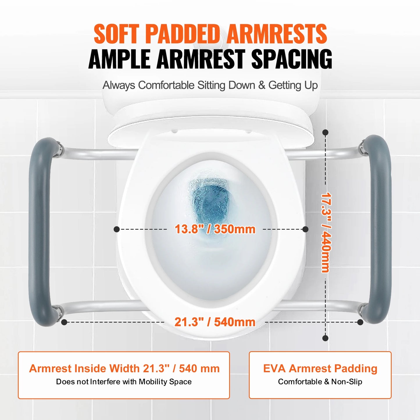 SucceBuy Raised Toilet Seat With Aluminum Handrail, 300 Lb Capacity