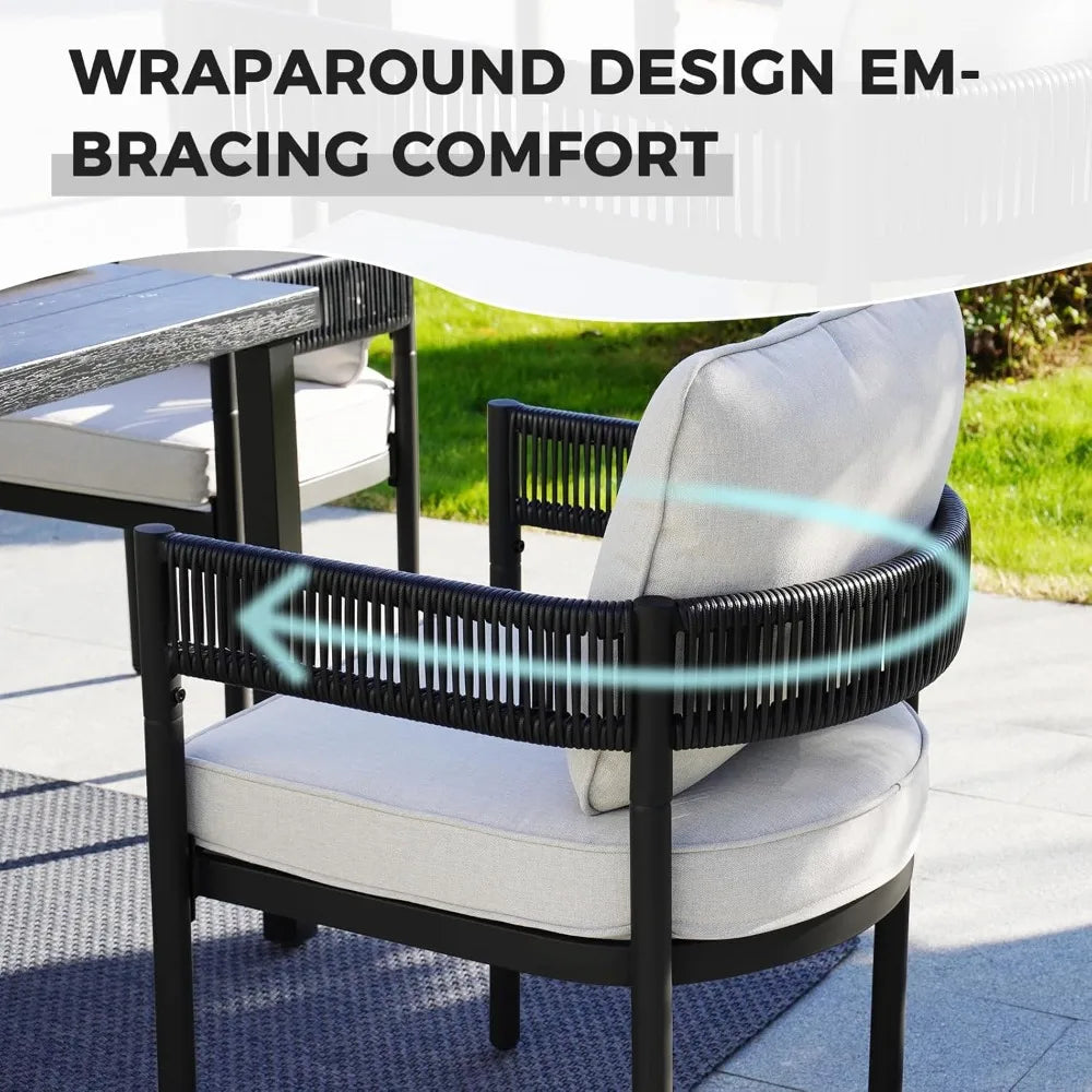 Outdoor Dining Set for Patio Table and Woven Metal Chairs