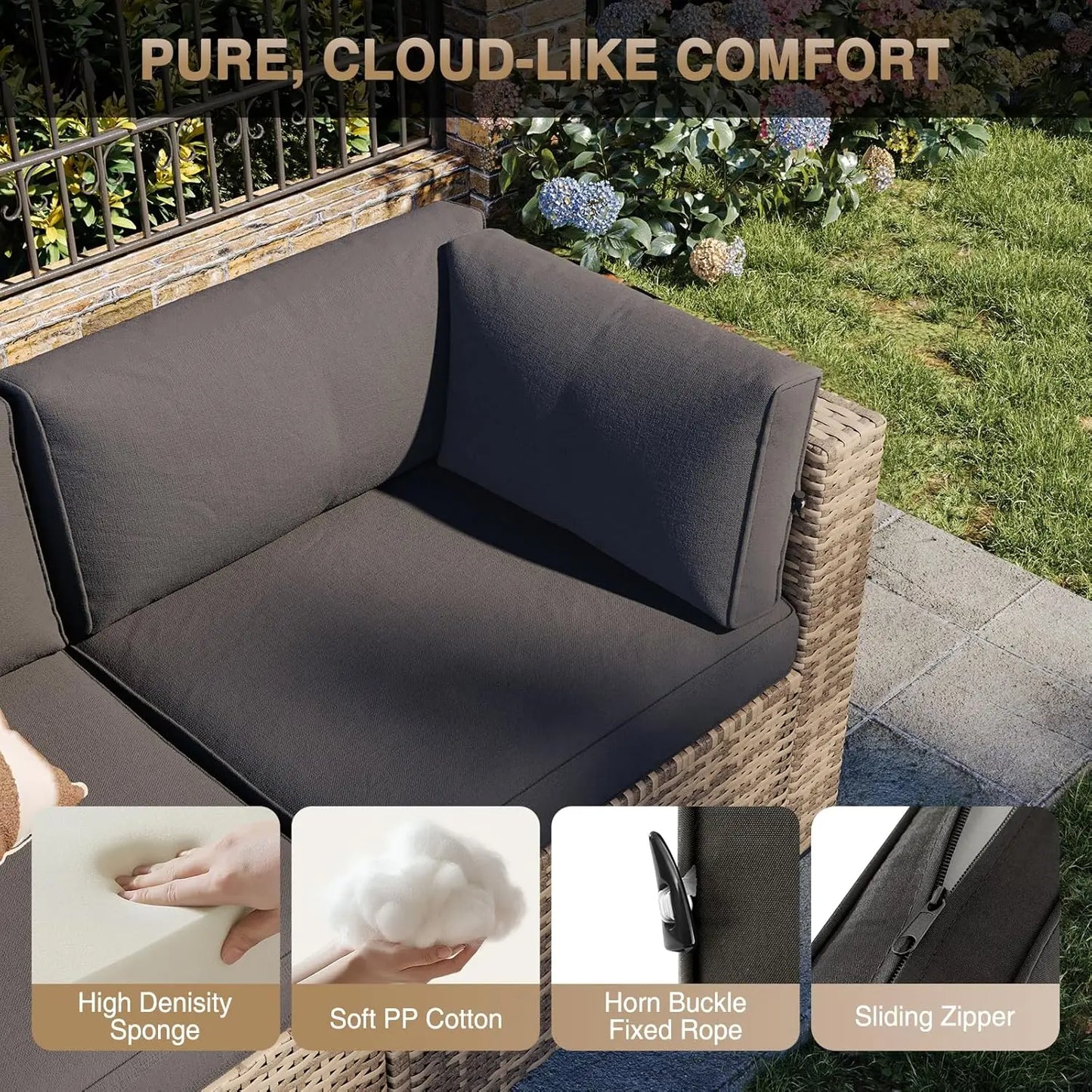 Outdoor Patio Furniture Set With Thick Cushions Wicker