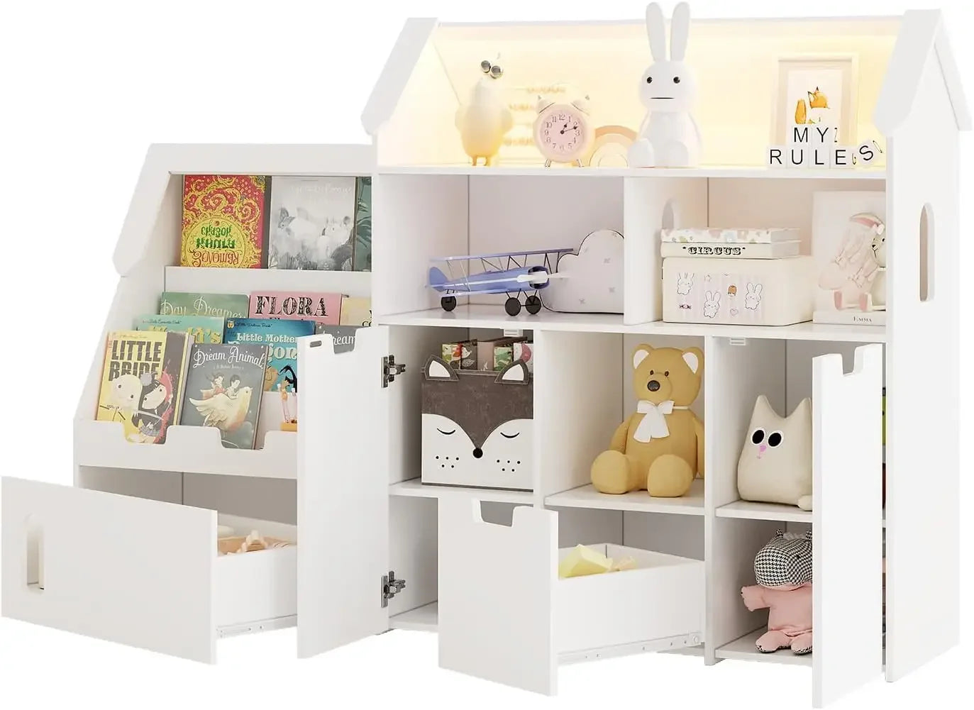 White Castle Shaped Kids Bookshelf With Removable Drawers And LED