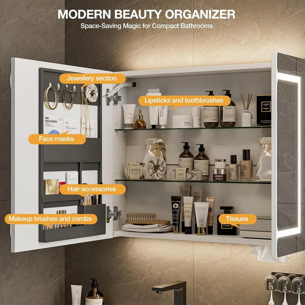 Antifog Wall Mounted Bathroom Led Medicine Cabinet Mirror Storage Shelves