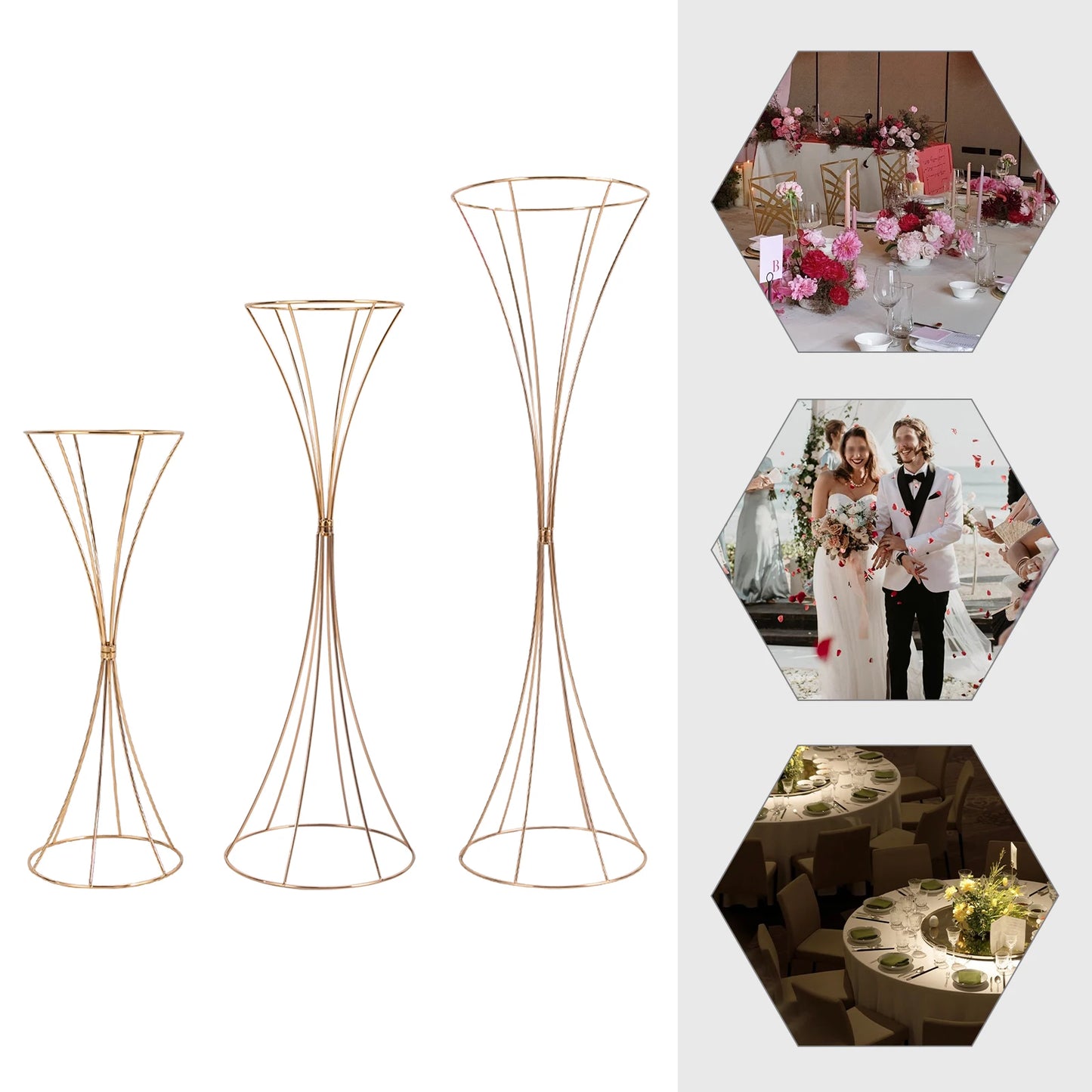 3-Piece Gold Flower Stand Set For Weddings Table Decor Prop