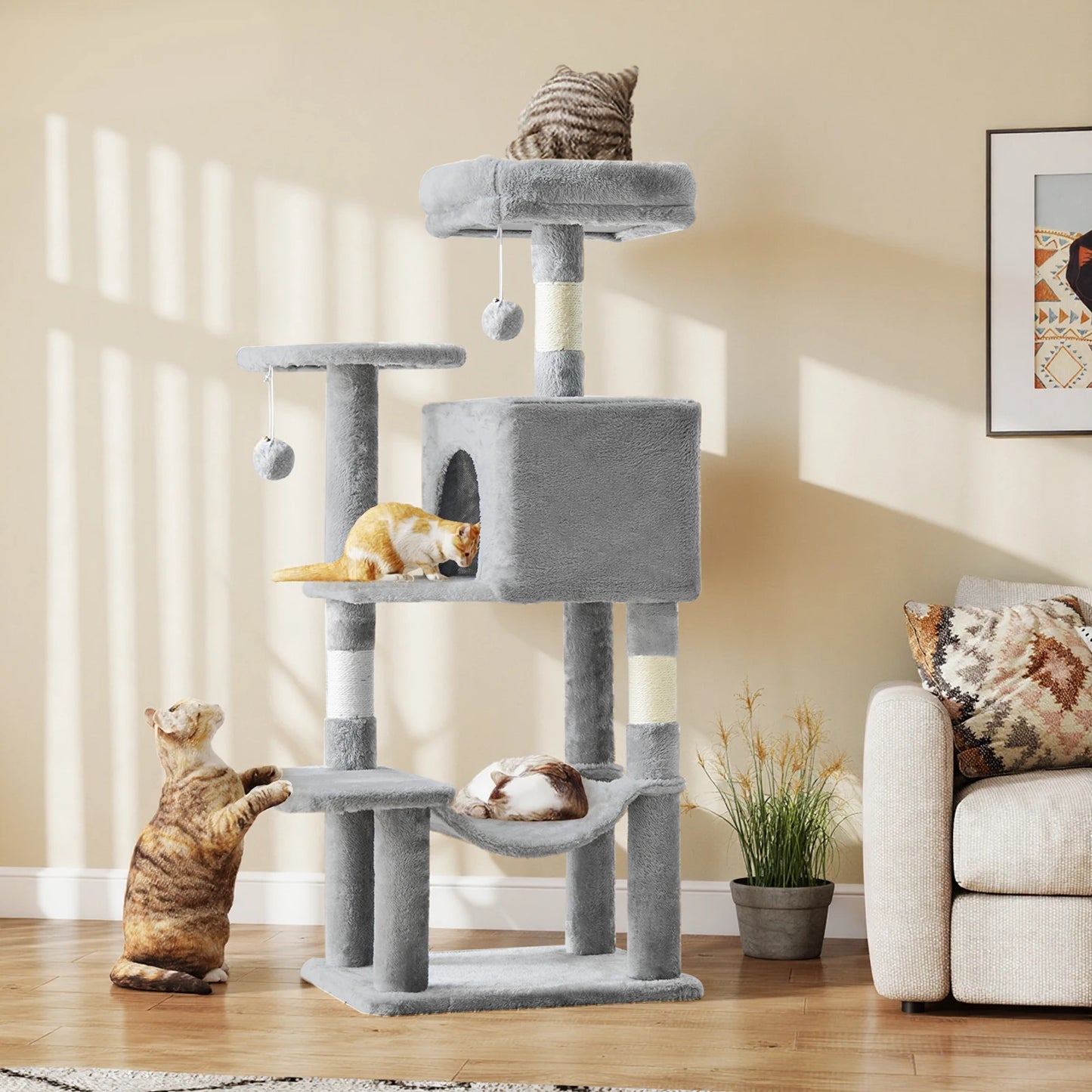 JHK Four Tier Cat Tree Multilevel Climbing Tower With Sisal Posts