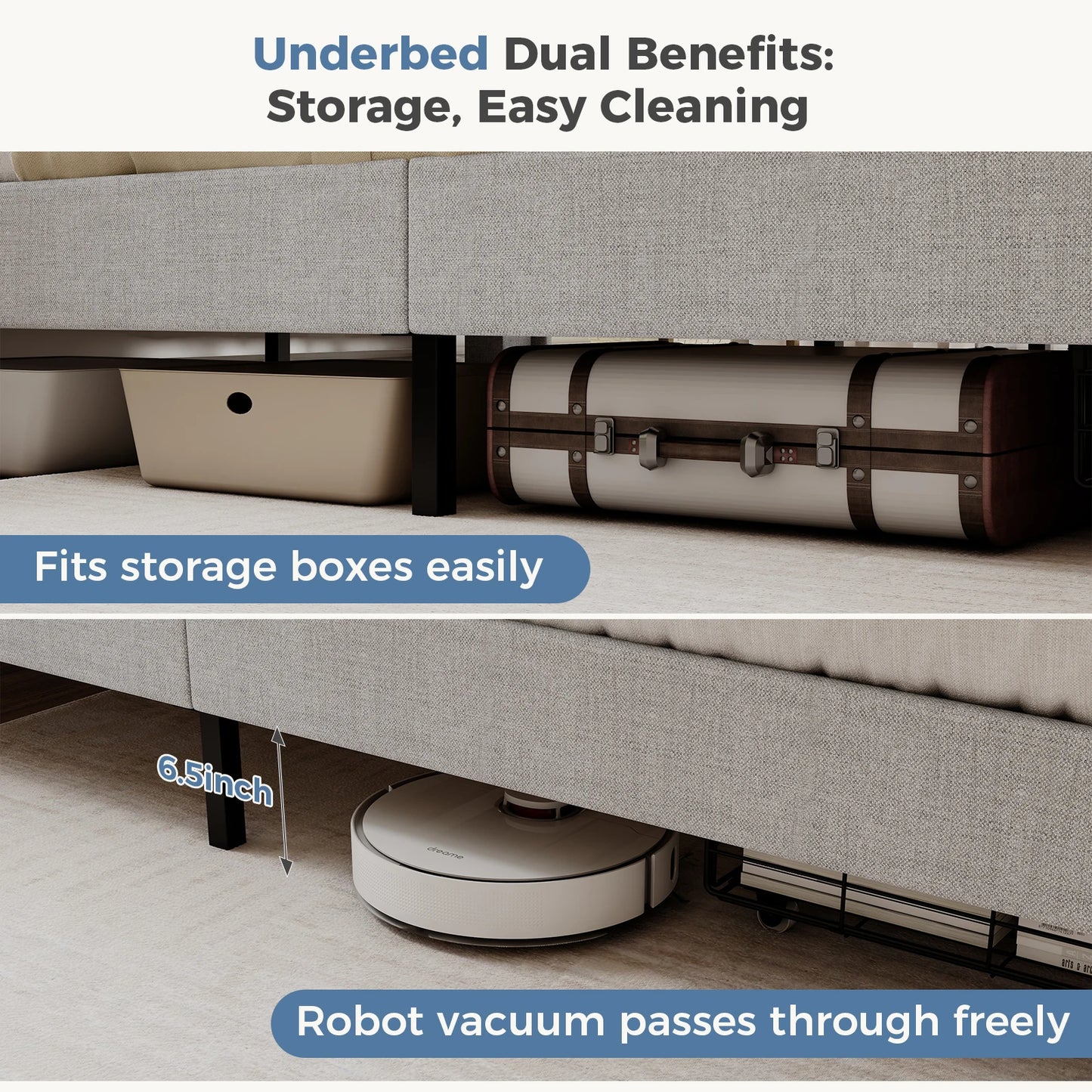 MCQ Bed Frame With Headboard And 2 Underbed Storage Drawers