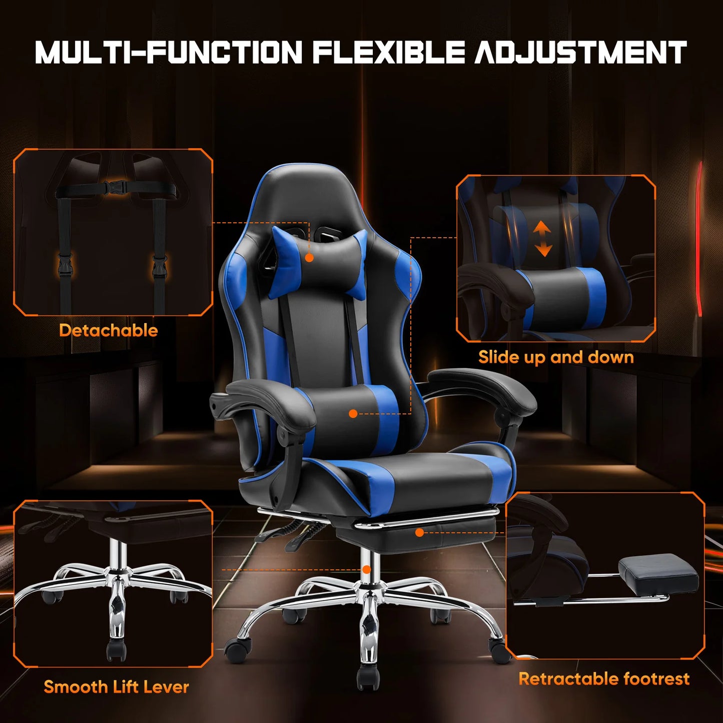 JHK Ergonomic Racing Gaming Chair With Adjustable Height And Headrest