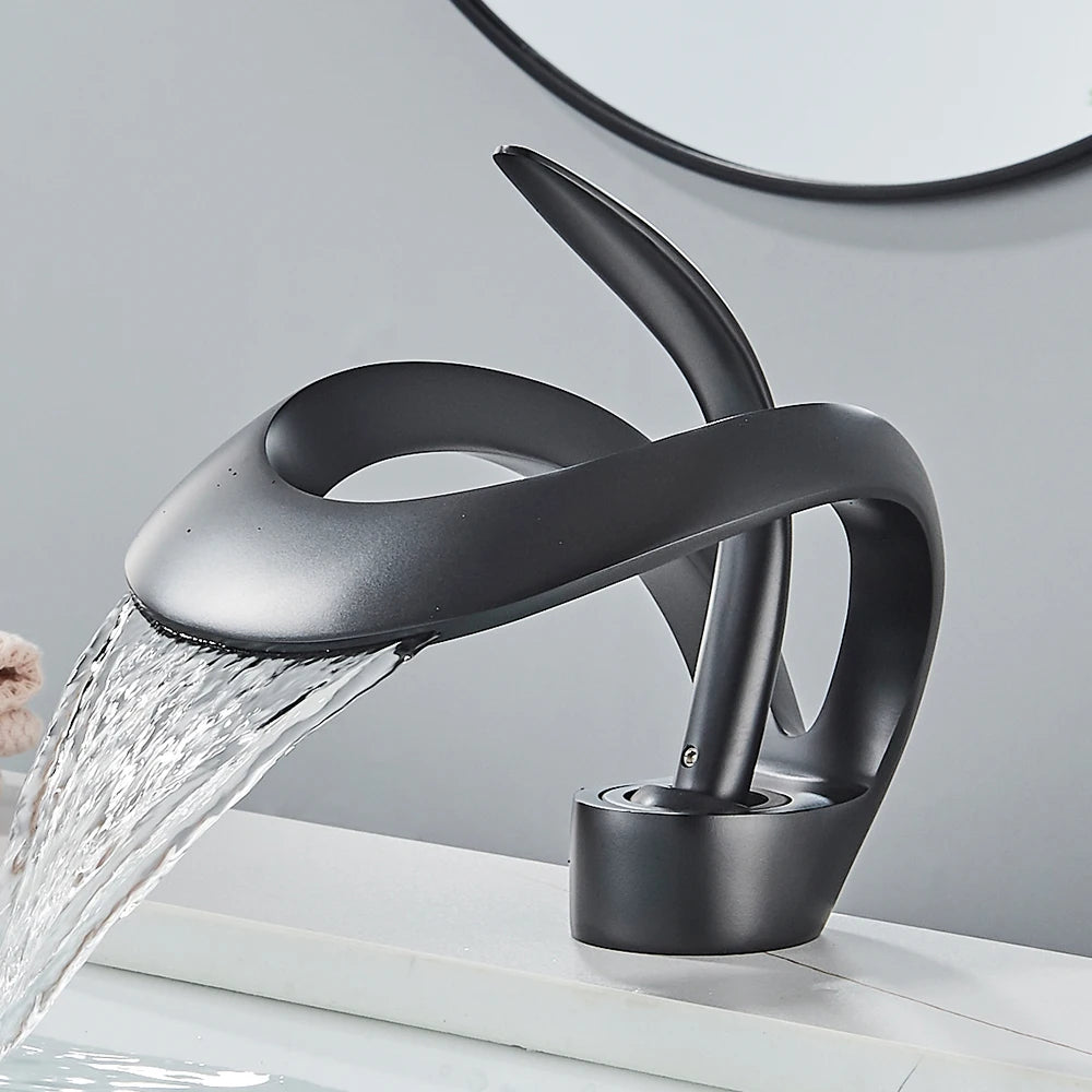 Rozin Basin Faucet Waterfall Deck Mounted Hot Cold Mixer