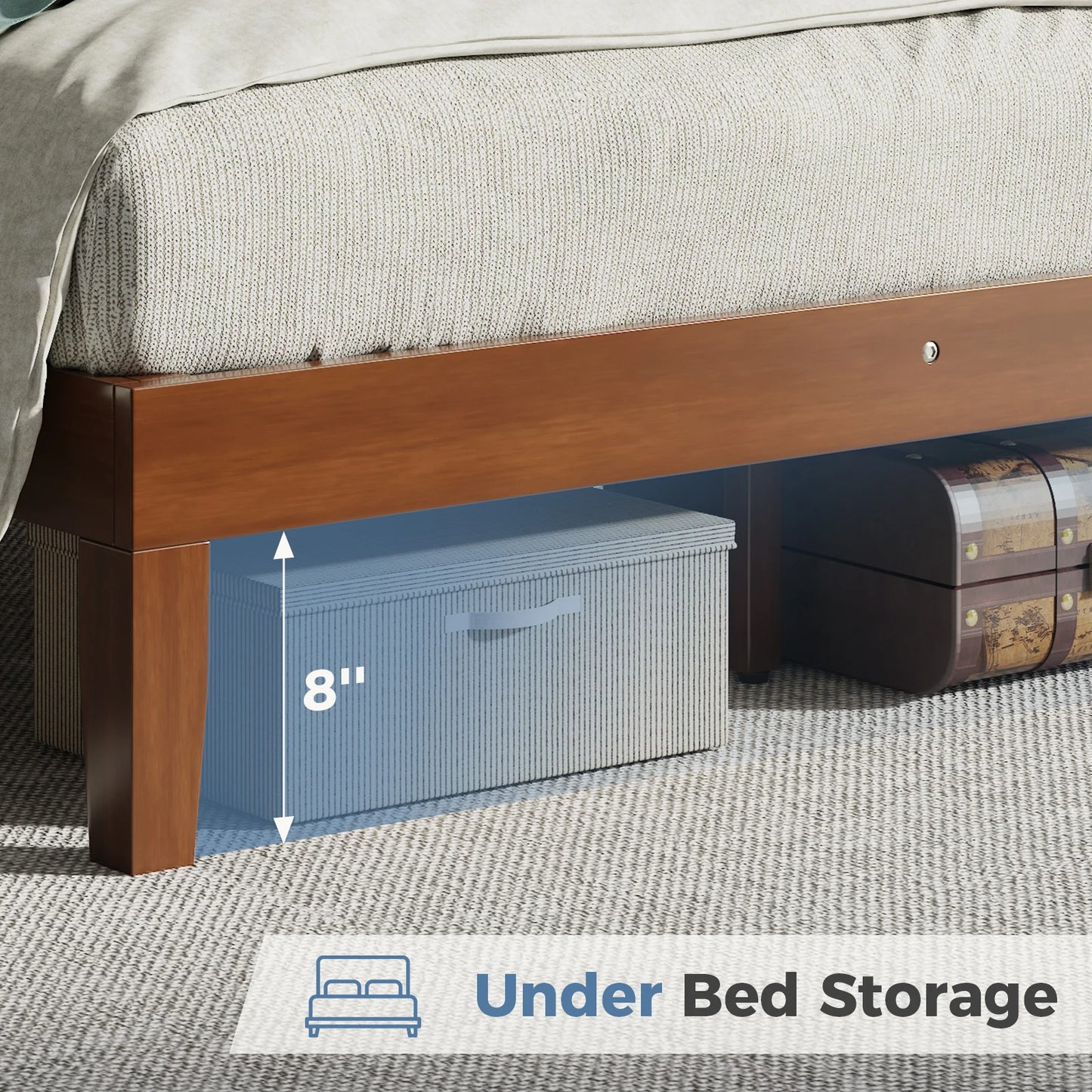 MCQ Solid Wood Platform Bed Frame With Headboard Support