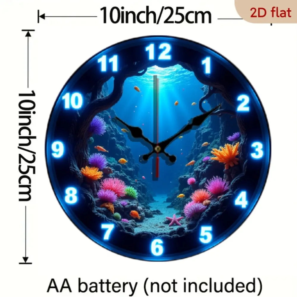 YTYIN Silent Glow In The Dark Ocean Theme Wall Clock