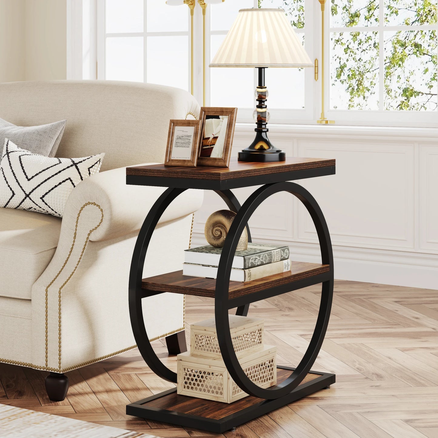 Tribesigns End Table With Three Storage Shelves Industrial Narrow