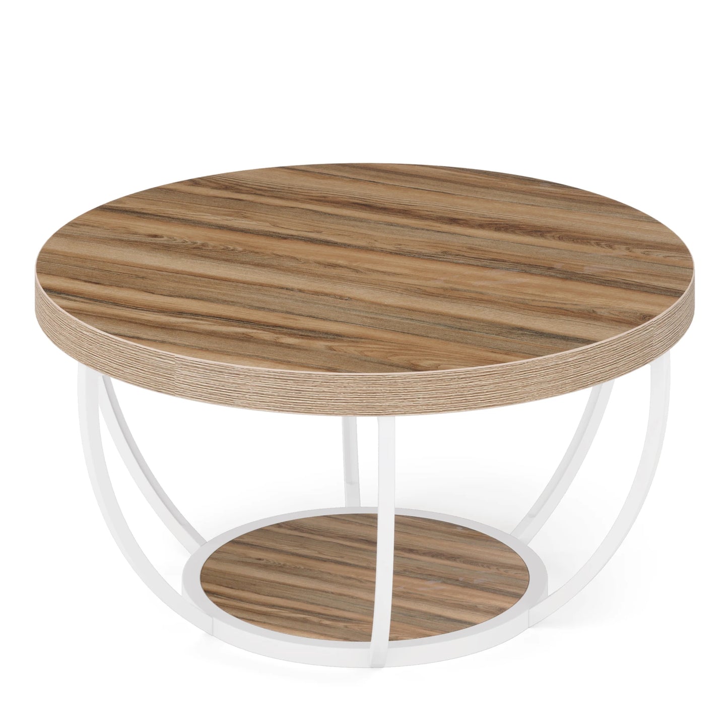Tribesigns Round Coffee Table With Two Tier Storage Shelves