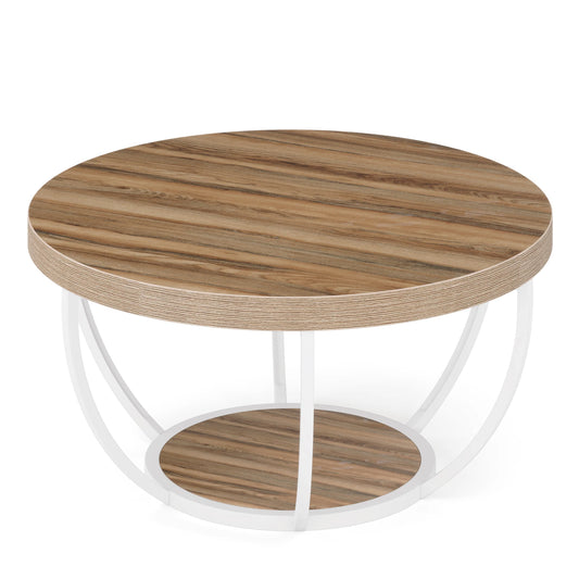 Tribesigns Round Coffee Table With Two Tier Storage Shelves