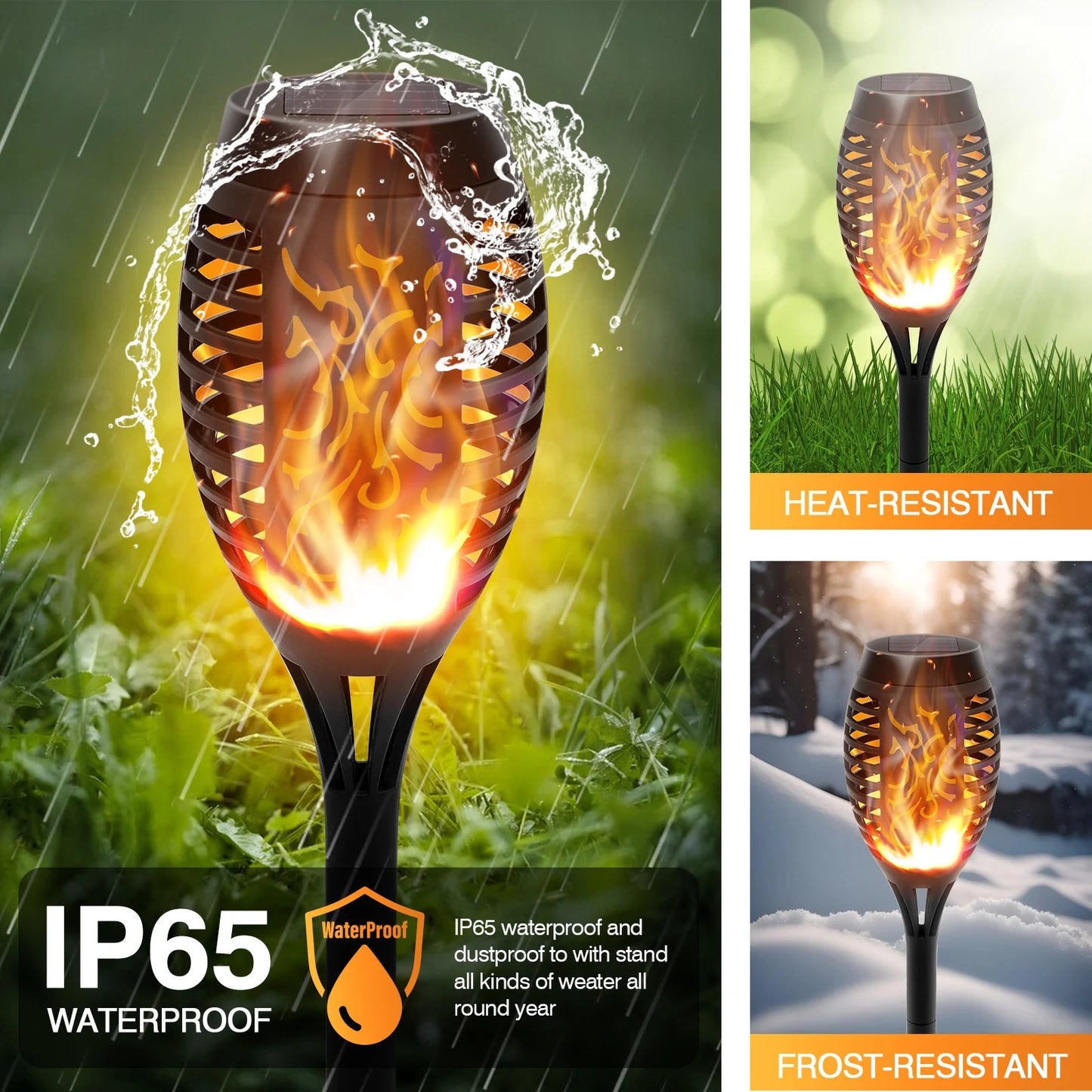 Solar Torch Lights With Flickering Flame Waterproof LED Garden Path