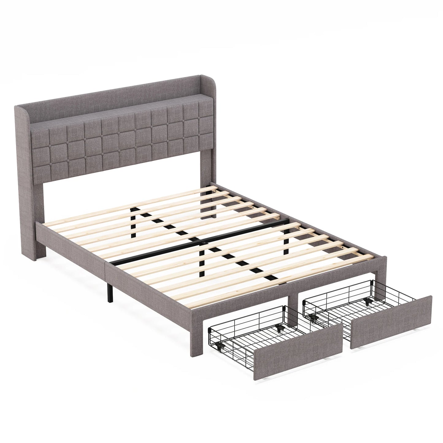 MCQ Bed Frame With Headboard And 2 Underbed Storage Drawers